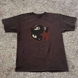 Black Cat Graphic Tee With Red Accents